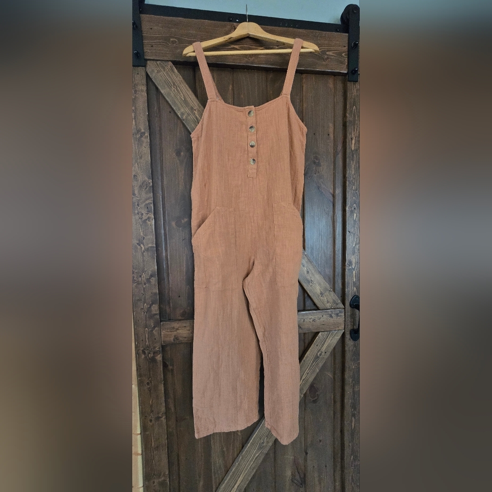 NWT Billabong Daydream Coral  Rust Tan Jumpsuit Button Front Tab Overall M - Picture 6 of 16